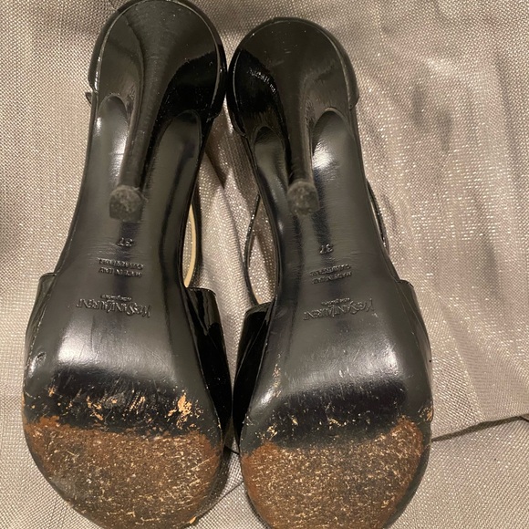 Yves Saint Laurent Black Patent Leather Peep-Toe Heels - Picture 6 of 7